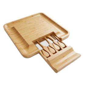 Bamboo Square 13" Cheese Board With 4 Tools