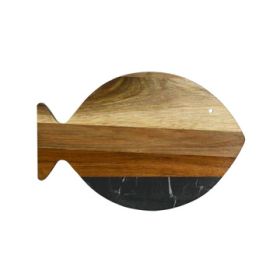 Black Marble/Acacia Wood Fish 7.75" x 11.75"