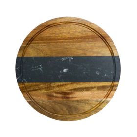 Black Marble/Acacia Wood Round Board 11" D