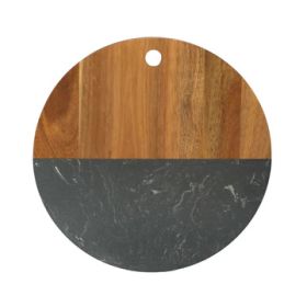 Black Marble/Acacia Wood Round Board 12" D