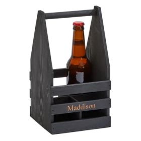 Black Wood 4 Bottle Beverage Caddy, 11" X 6"