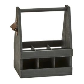 Black Wood 6 Bottle Beverage Caddy With Opener, 11.25" X 9"