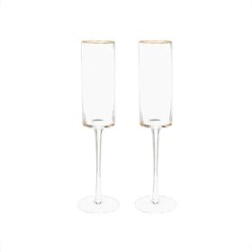 Gold Rim Champagne Flutes, Pair 8 oz