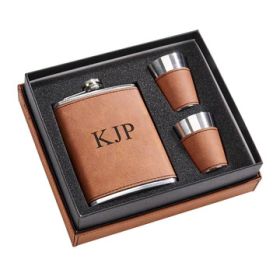 Leatherette Box/ 8 Oz Flask/2 Cups Caramel