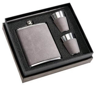 Leatherette Box/ 8 Oz Flask /2 Cups Grey