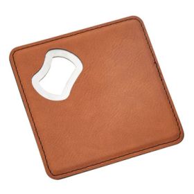 Leatherette Coaster/bottle Opener, Caramel 4" Square