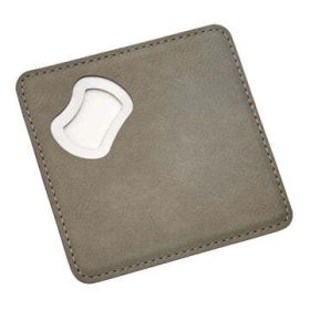 Leatherette Coaster/bottle Opener, Grey 4" Square