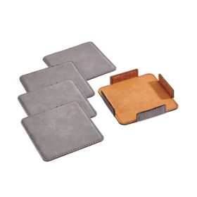 Leatherette Coasters/4 Grey 3.75" Sq