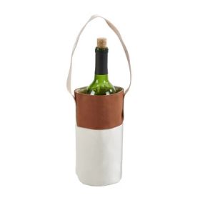 Leatherette/canvas Caramel Wine Tote 16" Ht