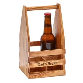 Light Wood 4 Bottle Beverage Caddy, 11" X 6"