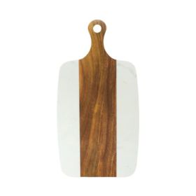 White Marble/Acacia Wood Center Handled Board 13.75" x 7.25"