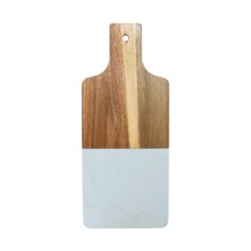 White Marble/Acacia Wood Handled Board, 15" x 6.25"