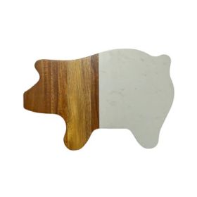 White Marble/Acacia Wood Pig 8" x 11.75"