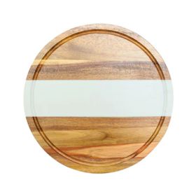 White Marble/Acacia Wood Round Board 11" D