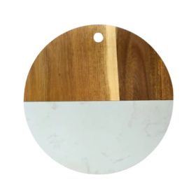 White Marble/Acacia Wood Round Board 12" D