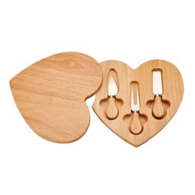 Wood Heart Cheese Set With 3 Wood Handled Utensils