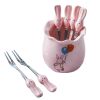 6 Pcs Fruit Forks Set Stainless Steel Dessert Forks Ceramic Cake Forks Afternoon Tea