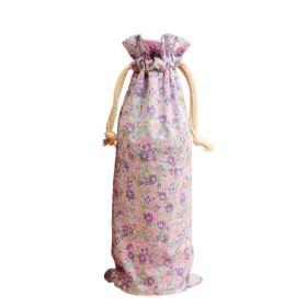 2Pcs Burlap Wine Bags with Drawstring Purple Florals Wine Bottle Gift Bags Dinning Table Wine Bottle Covers