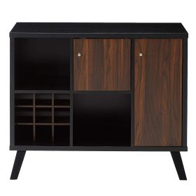 Wooden Wine Bar Storage Cabinet with 2 door cabinet and Storage Cubes, Black And Brown