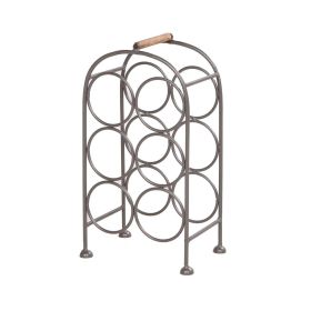 20 Inch Industrial Wine Rack Holder, Arched Iron Frame, 6 Bottle Storage, Gunmetal Gray