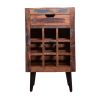 9 Bottle Storage Wine Rack Cabinet with 1 Drawer and Angled Metal Legs, Brown