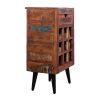 9 Bottle Storage Wine Rack Cabinet with 1 Drawer and Angled Metal Legs, Brown