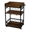 Bar Serving Cart Home Mobile Kitchen Serving cart; Industrial Vintage Style Wood Metal Serving Trolley