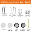 KOIOS PRO 850W Bullet Personal Blender 11 Pieces Set Blender for Kitchen Baby Food 2x17 Oz + 10 Oz Large & Small To-Go Cups;  2 Spout Drinking Lids;