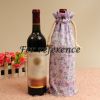 2Pcs Burlap Wine Bags with Drawstring Purple Florals Wine Bottle Gift Bags Dinning Table Wine Bottle Covers