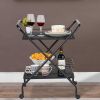 2-Tier Rolling Utility Cart with Wheels;  Metal Bar Service Cart With Wine Rack;  Lockable Wheel;  Multi-Functional Storage Rack