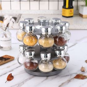 Kitchen Supplies Small Seasoning Bottle Combination Small Seasoning Containers With Shelf (Option: Gray Double Layer 16 Bottles)