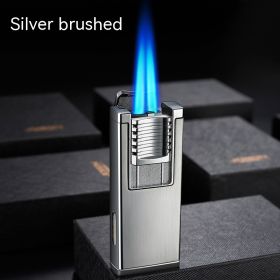 Double Fire Straight Blue Flame With Hidden Cigar Cutter Lighter (Option: Silver Brushed)