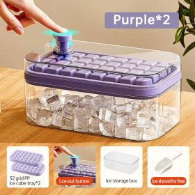 Ice Cube Tray With Lid And Bin, 64 Pcs Ice Cubes Molds, Ice Trays For Freezer, Ice Cube Tray Mold, With 2 Trays, Ice Freezer Container, Spill-Resistan (Color: Purple)