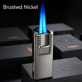 Double Fire Straight Blue Flame With Hidden Cigar Cutter Lighter (Option: Black Nickel Brushed)