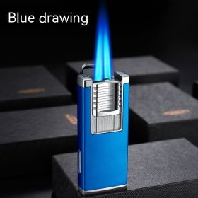 Double Fire Straight Blue Flame With Hidden Cigar Cutter Lighter (Option: Blue Brushed)