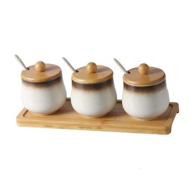 Japanese Style Ceramic Chili Oil Condiment Bottle And Jar Combination Set (Option: Mocha-3PCS)