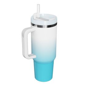 304 Stainless Steel Belt Handle Straw Large Ice Cup (Option: Gradient White Blue-40oz)