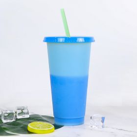 Hot And Cold Change Homogeneous Plastic Color Change Cup With Straw (Option: Blue-701to800ml)