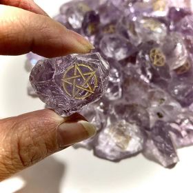 Carved Pentagram White Crystal Rough Stone (Option: Amethyst Rock)