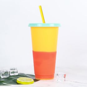 Hot And Cold Change Homogeneous Plastic Color Change Cup With Straw (Option: Orange-701to800ml)