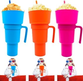 5 Pcs Stadium Tumbler With Snack Bowl, 2 In 1 Travel Cup With Snack Bowl, Cup Snack With Bowl On Top And Straw, Leak Proof Snack Cup And Bowl Combo 32 (Option: 3Colors)