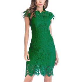 Women's Sleeveless Lace Floral Elegant Cocktail Dress Crew Neck Knee Length for Party (Color: Green, size: L)