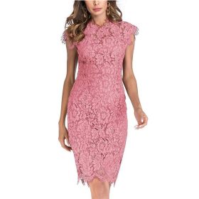 Women's Sleeveless Lace Floral Elegant Cocktail Dress Crew Neck Knee Length for Party (Color: Pink, size: S)