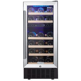 SOTOLA 15 Dual Zone Inch Wine Cooler Refrigerators 28 Bottle Fast Cooling Low Noise Wine Fridge with Professional Compressor Stainless Steel, Digital (Color: as Pic)