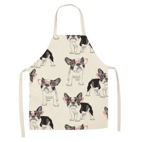 Cartoon Cute Dog Printed Cotton And Linen Apron Kitchen Home Cleaning Parent-child Sleeveless Coverall Generation Hair (Option: W 14020-47x38cm)