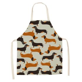 Cartoon Cute Dog Printed Cotton And Linen Apron Kitchen Home Cleaning Parent-child Sleeveless Coverall Generation Hair (Option: W 14019-47x38cm)