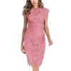 Women's Sleeveless Lace Floral Elegant Cocktail Dress Crew Neck Knee Length for Party