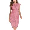 Women's Sleeveless Lace Floral Elegant Cocktail Dress Crew Neck Knee Length for Party