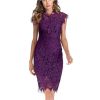 Women's Sleeveless Lace Floral Elegant Cocktail Dress Crew Neck Knee Length for Party