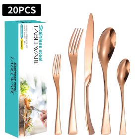 Stainless Steel Tableware Five-piece Steak Knife, Fork And Spoon (Option: Black Color Box-Rose Gold)